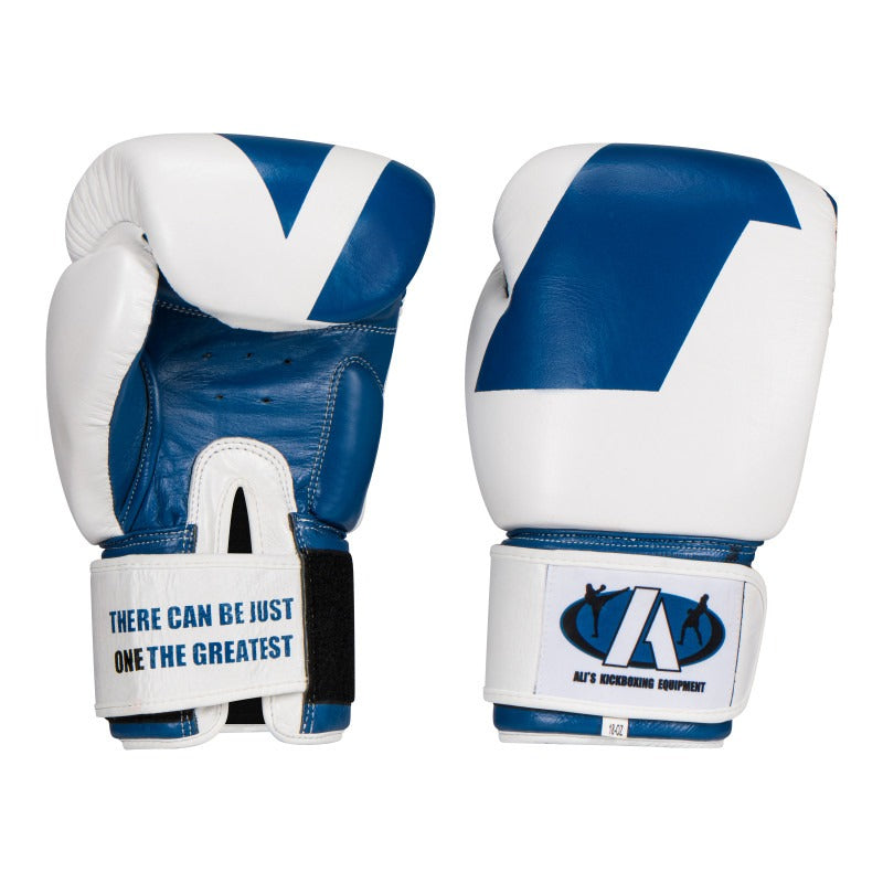 Ali’s Fightgear “Legacy” Bokshandschoenen premier leer – maat 12 oz tot en met 18 oz – Blauw / Wit