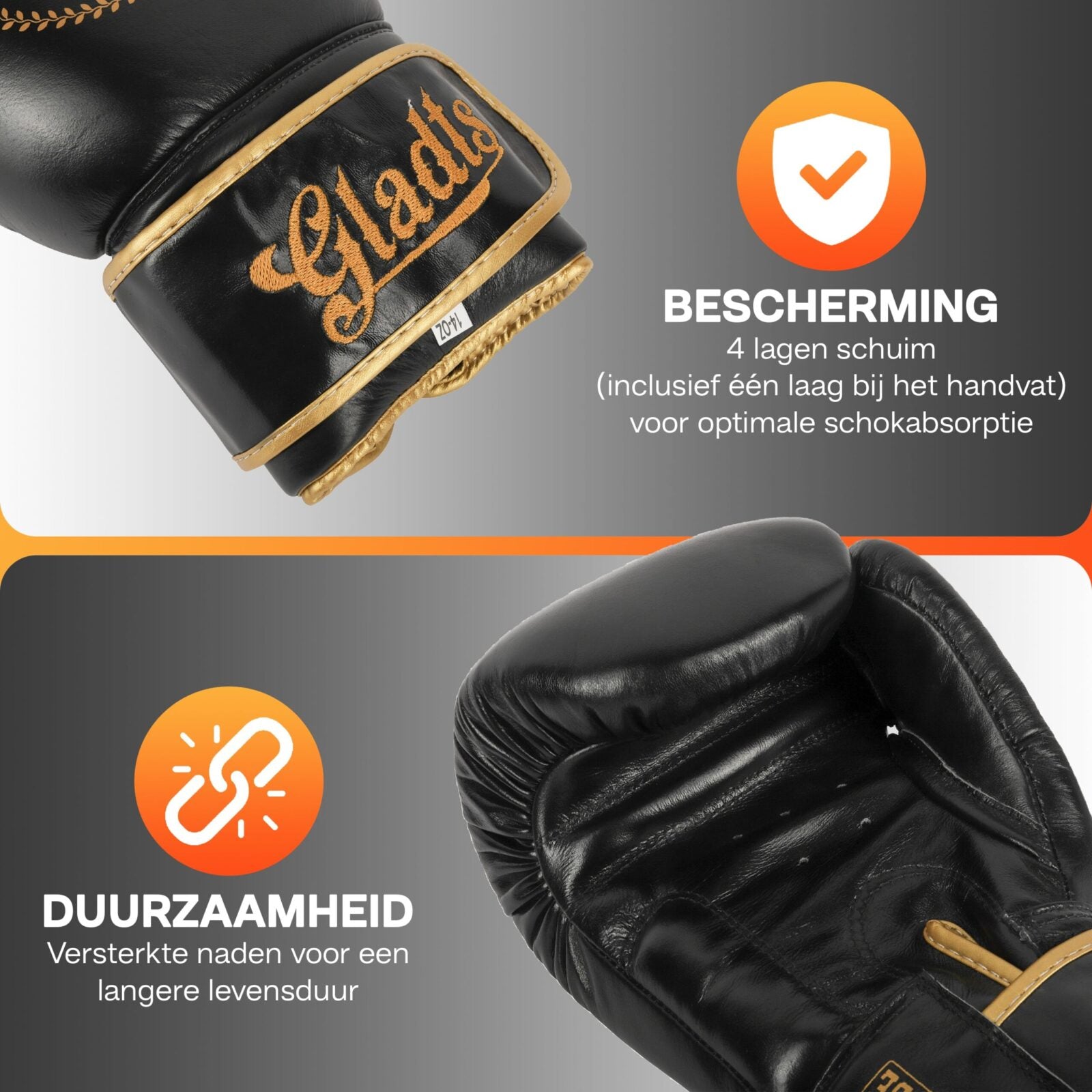 Gladts Gladiator Star Power Boxing Gloves – Premium Leather – Size 12 oz to 18 oz
