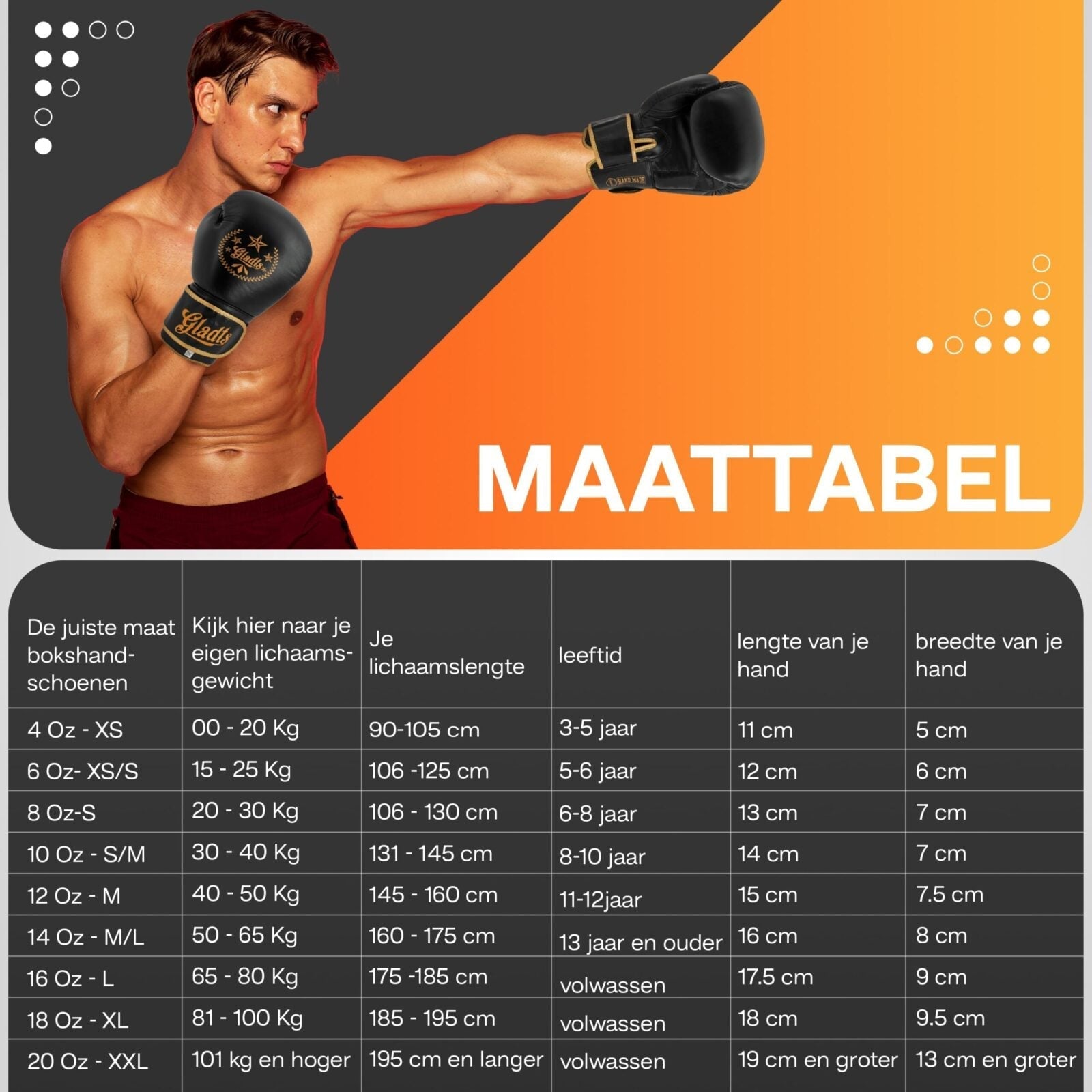 Gladts Gladiator Star Power Boxing Gloves – Premium Leather – Size 12 oz to 18 oz